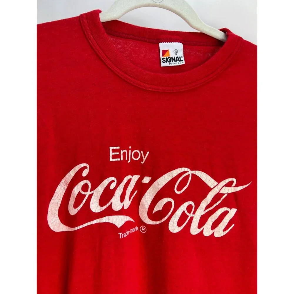 VTG Coca-Cola Red Graphic Single Stitch T-Shirt XL 50/50 Cotton Polyester Made I - Picture 2 of 9